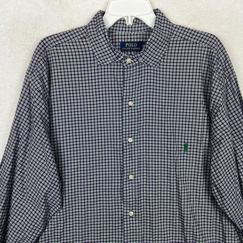Polo Ralph Lauren Button Up Shirt Mens XLT Tall Purple Check Long Sleeve Green - Picture 3 of 10